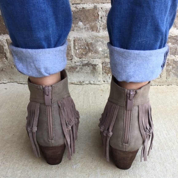 Charcoal Fringe Knotted Distressed Ankle Boots - Picture 3 of 5